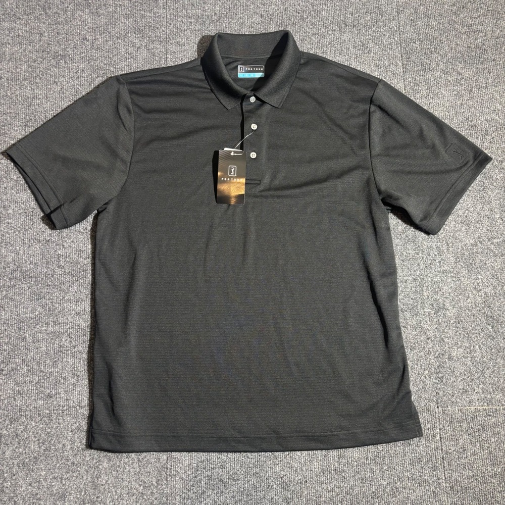 PGA Tour Mens Golf Polo Shirt Black Caviar Textured Short Sleeve Size Large NWT - Picture 1 of 9